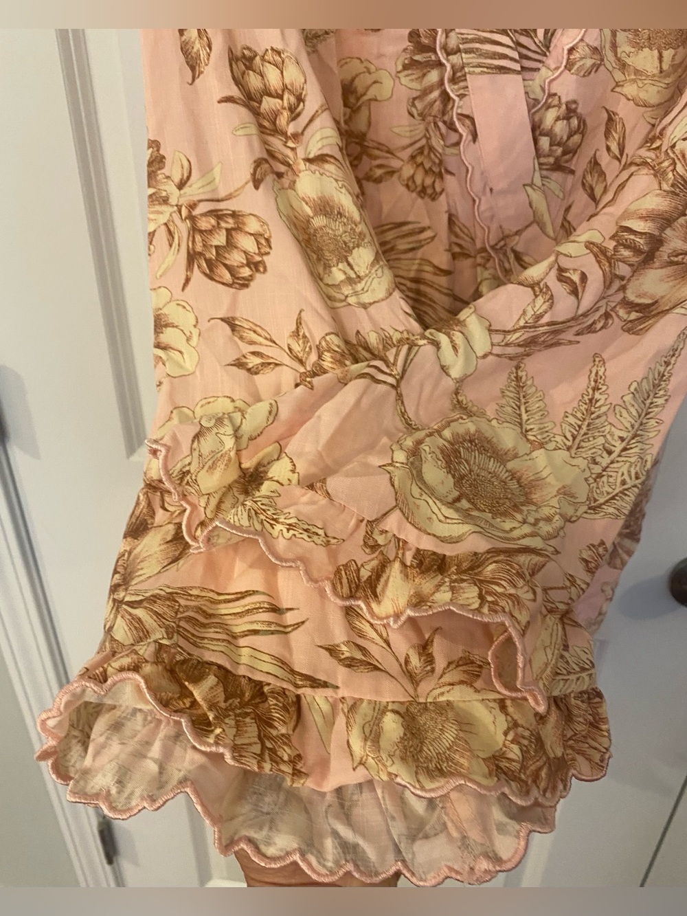 Agua Bendita Long Sleeve Short Wrap Romper NWOT Sz S Light Pink w/Tan & White - Picture 5 of 10